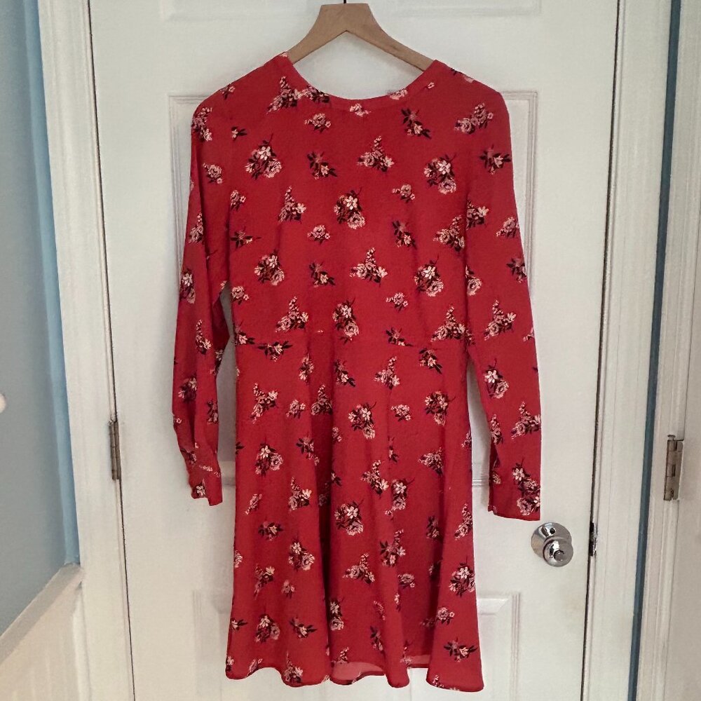 Long Sleeve Red Floral Dress